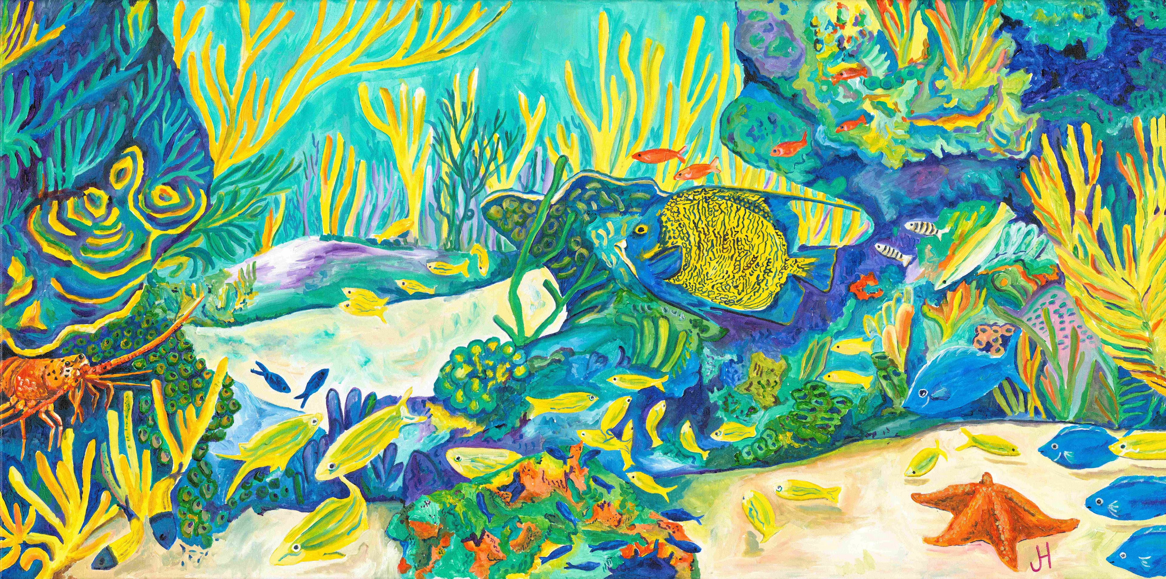 Blue and Gold Reef - Caribbean paintings by Jesse Hughes